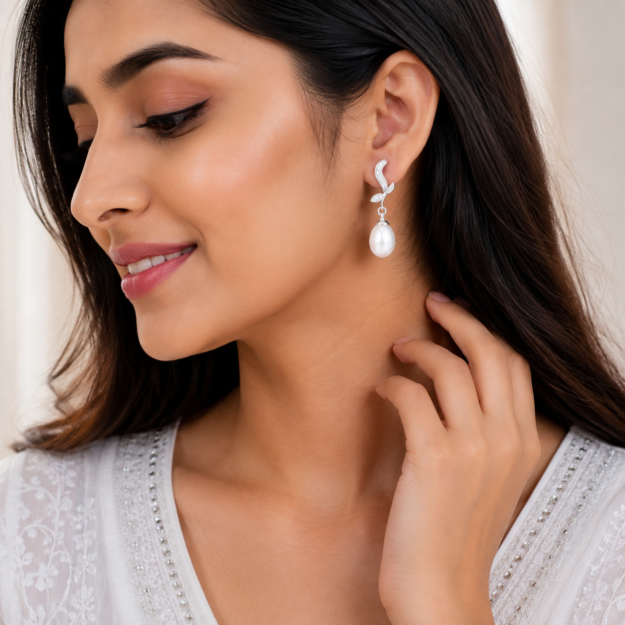 Pearl Drop Leaf Earrings